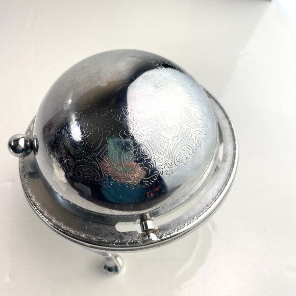 Vintage Caviar Server Silverplate Butter Swivel Dome Top Filigree Legs England - Picture 2 of 13